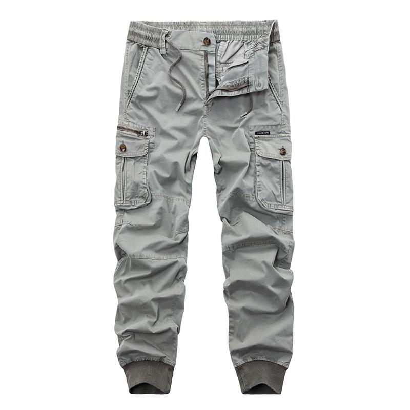 Men Casual Joggers Solid Color Pants Men Cotton Elastic Trousers Military Style Army Cargo Pants
