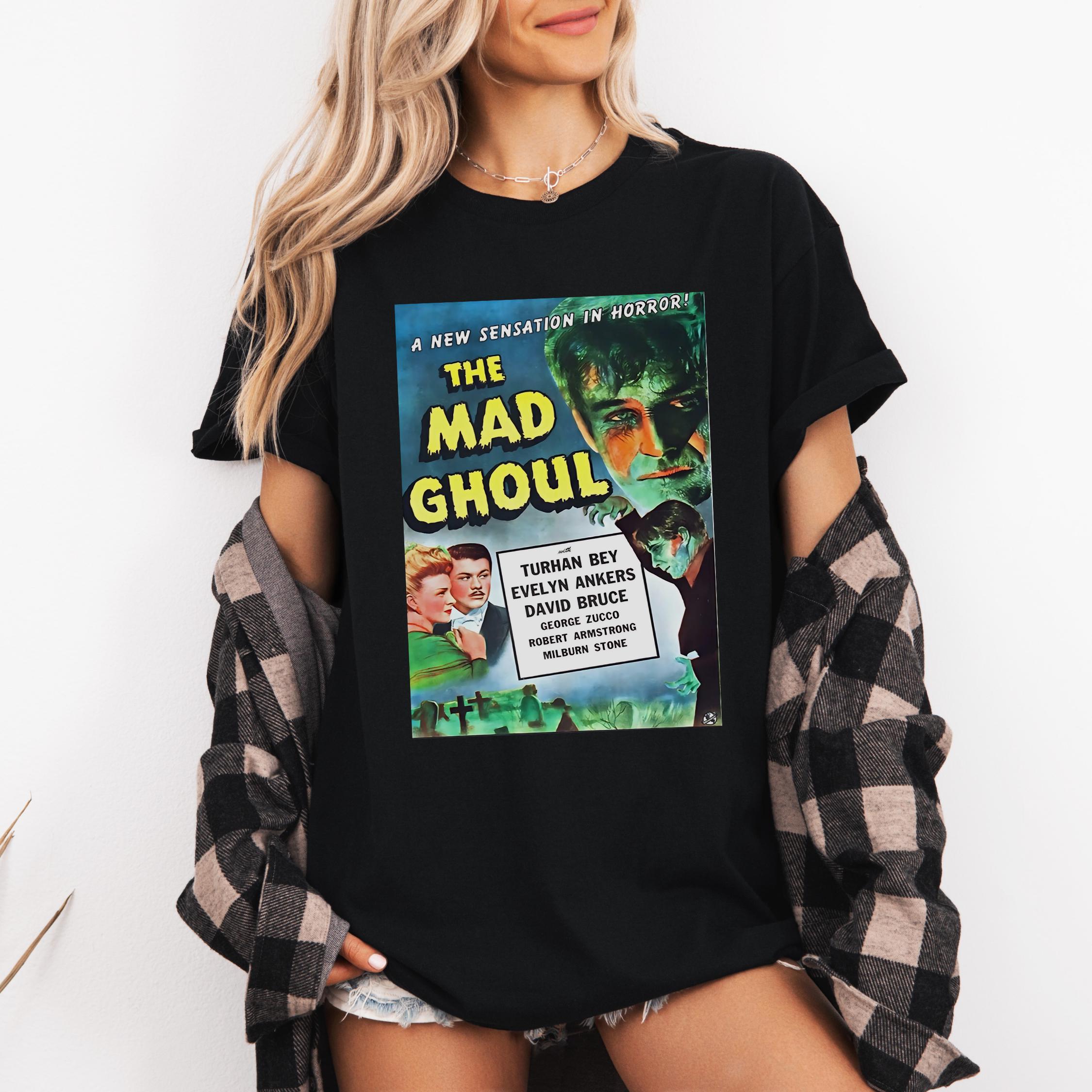

Crazy Ghoul Tshirt A Classic Printed Pattern of A 1943 Retro Horror Movie Poster Tshirt for Women with Short Sleeves 4XL