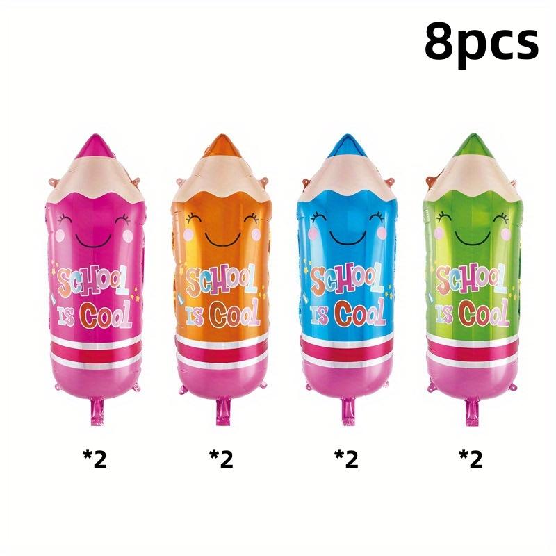 4/8/12PCS Cartoon Pencil-shaped Aluminum Foil Balloons - The School Is So Cool, Campus Decoration for The Back-to-school Season