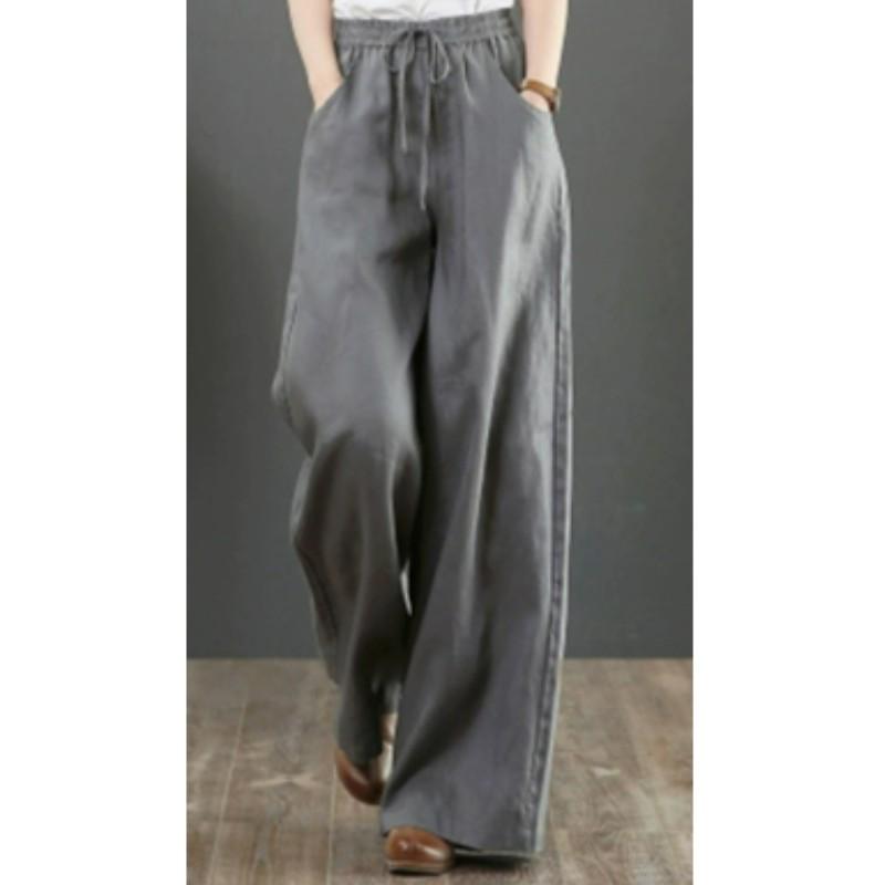 Women's Solid-Color Vintage-Inspired Casual Pants High-Waisted, Loose-Fit Straight-Leg Wide-Leg Floor-Length Pants