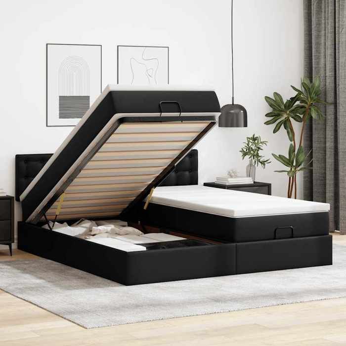 VidaXL Ottoman Bed Frame with Mattress Black 200x200 Cm Faux Leather 3312810