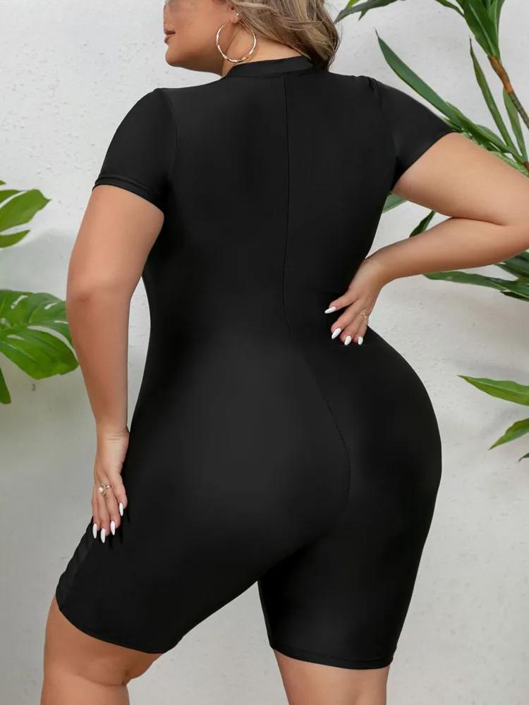 Solid Plus Swimwear 2025 Size Women Short Sleeve Large One Piece Swimsuit Lady Patchwork Big Swimwear Curvy Chubby Bathing Suit