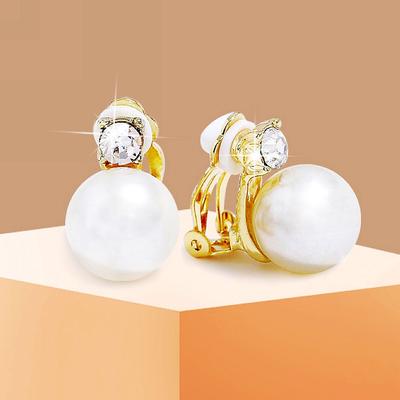 New Women Gifts Imitation Pearl No Pierced Silver Ear Clip Wedding Unique Exquesite Golden Girls 1Pair Drop Earrings Stud Earring Party