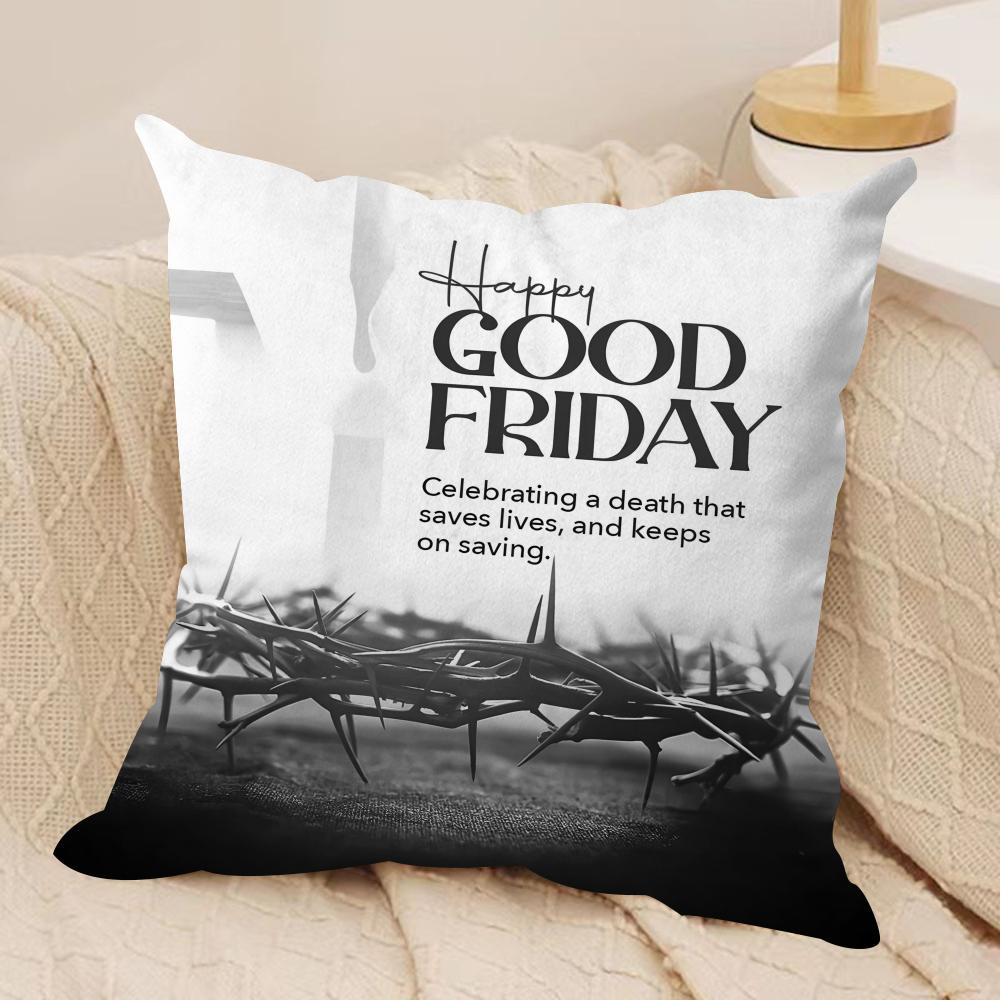 Good Friday Christ Cushion Cover Silky Short Plush Invisible Zipper Dustproof Sofa Pillow Case for Home Decor