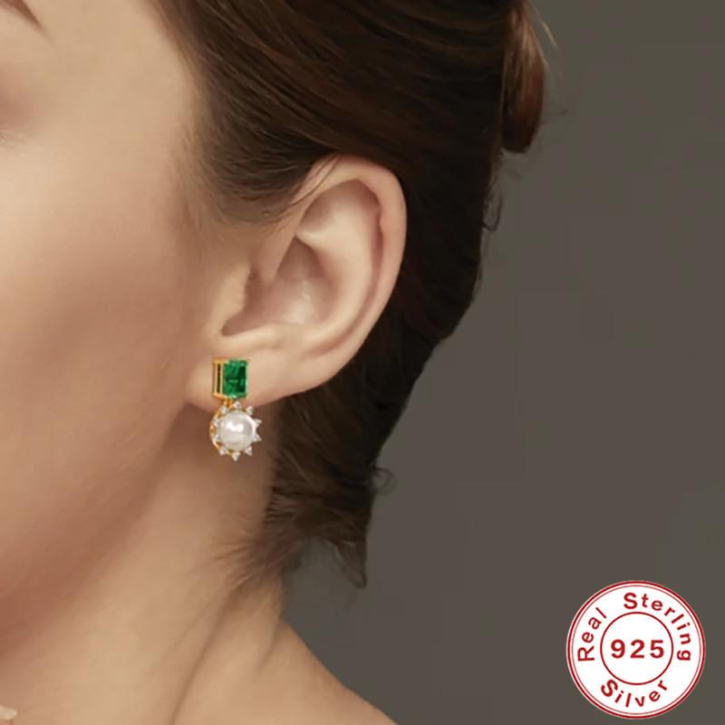 S925 Sterling Silver Style Simple Fashion Retro Horse Eye Diamond Pearl Earrings Earrings Design Sense Pearl Earrings