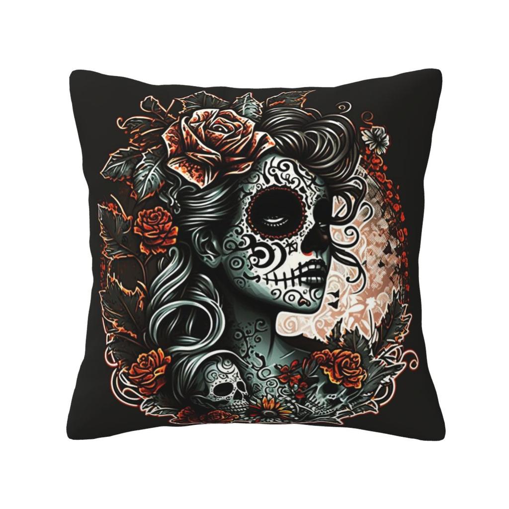 Alexander Gothic Las Elegantes Girls Day Of Dead Skull Square Pillowcase Pillow Cover Cushion Comfort Throw Pillow for Home Sofa