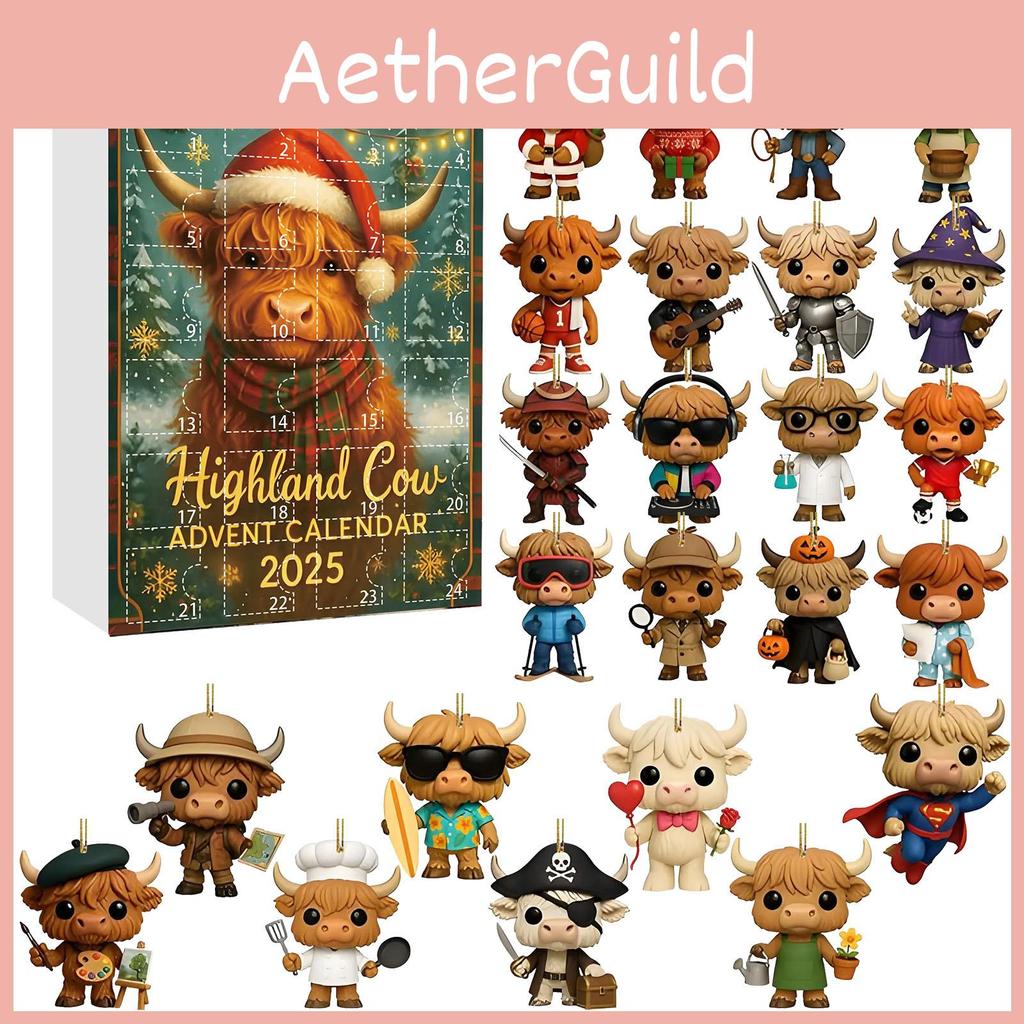 Christmas Calendar Blind Box Highland Cow Acrylic Ornaments For Holiday Decor And Gift Giving