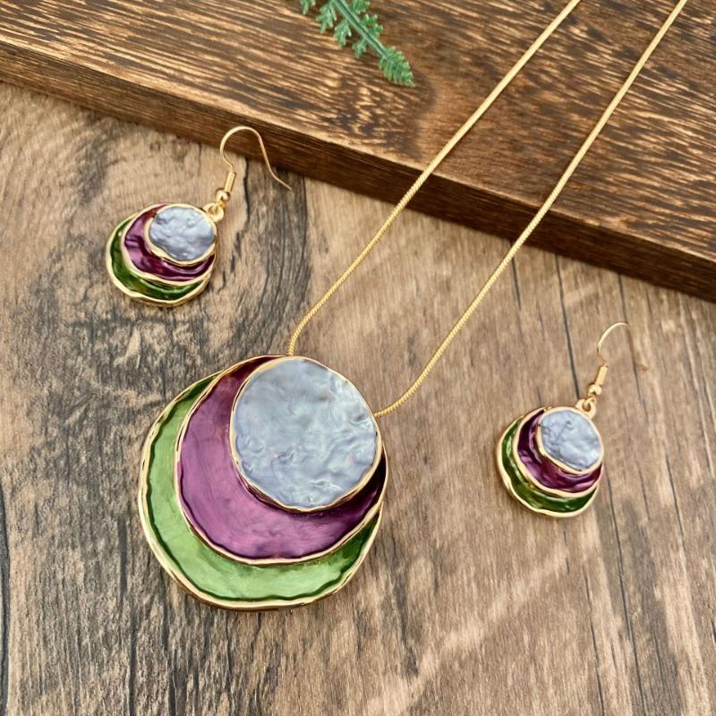 New Vintage Irregular Earring Necklace Circular Pendants Layered Aesthetic Decoration Choker Trend Elegant Jewelry Set for Women