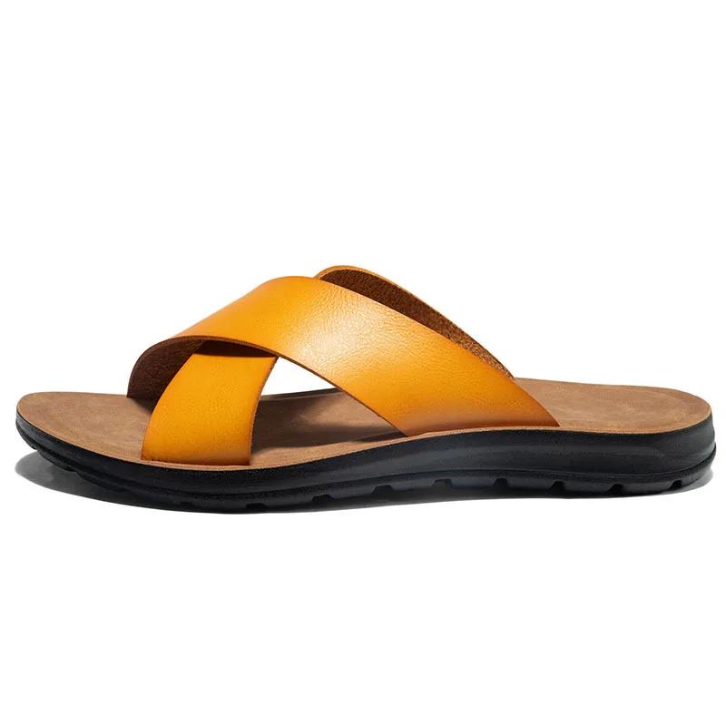 Fashion Slippers for Men Italian Leather Slippers Summer New Beach Shoes for Men Fashion Outdoor Casual Flat Slippers Big Size47 Slides