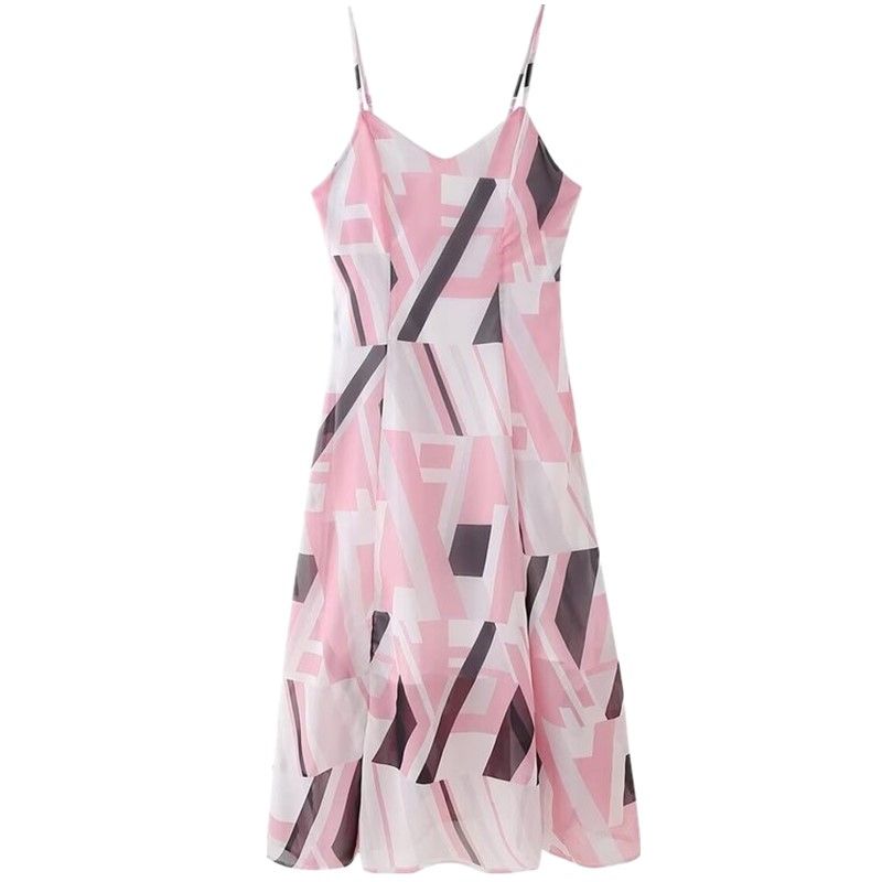 

Fashion Style 2024 Summer New Arrival Women s Clothing Easy Matching Sling Elegant V Neck Print Chiffon Dress 9015816 Figure Color L