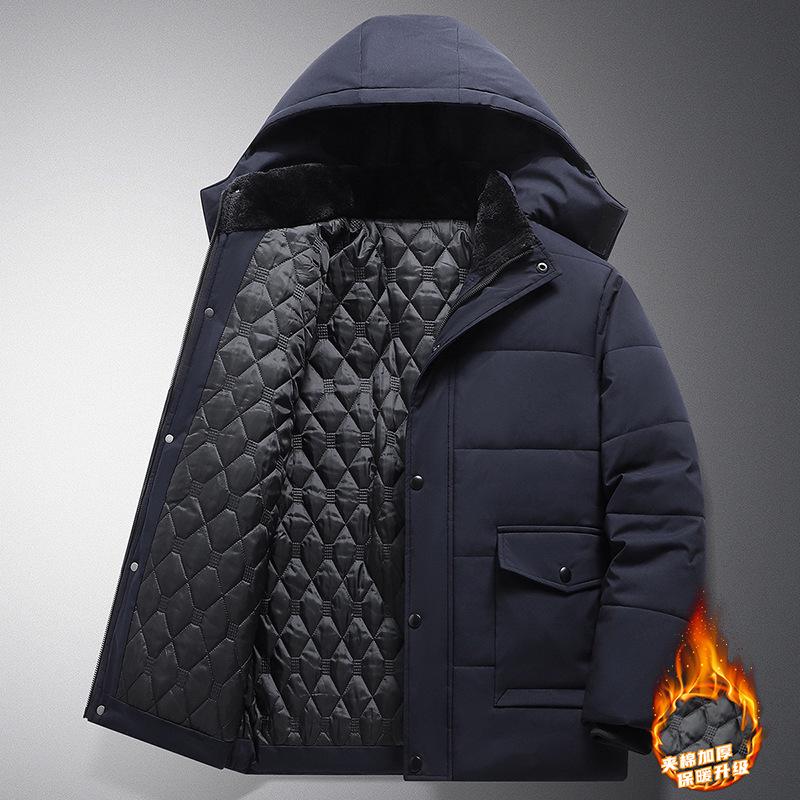 Elder Men's Winter Cotton-Padded Jacket with Fleece Lining - Grandpa's Warm Outerwear