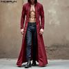 INCERUN Men Collarless Long Sleeve Open Front Long Hooded Cardigan Coats Windbreaker