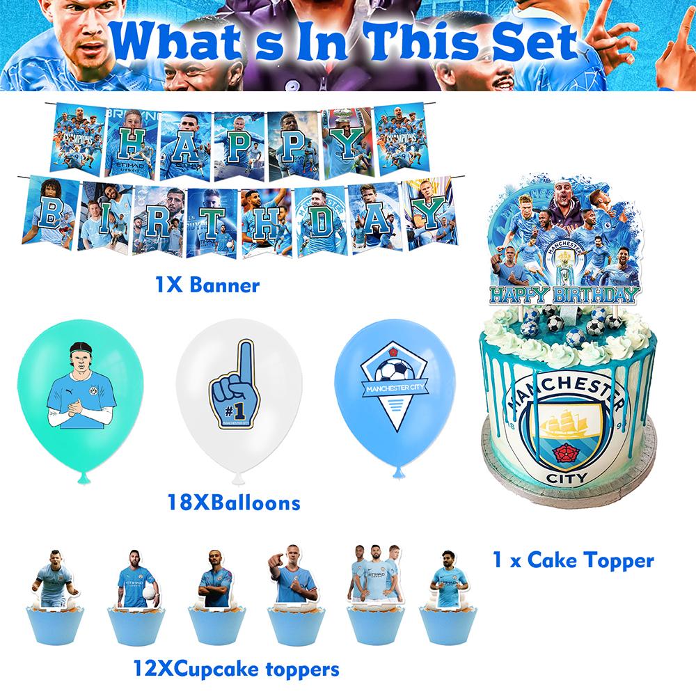 32 Stück Manchester City Ballons Enthalten ein Banner, Kuchenaufsätze, Ballons
