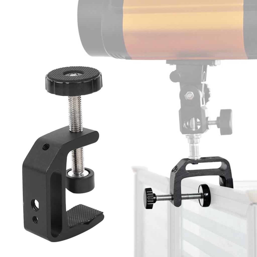 Aluminium Alloy Black C Clamp Mount Fixed Desktop Bracket for Flashlight Camera Tripod Photography