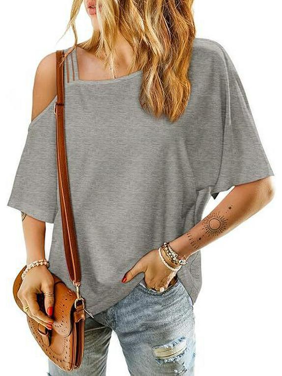 Women's Casual Off-Shoulder Loose Short-Sleeve T-shirt