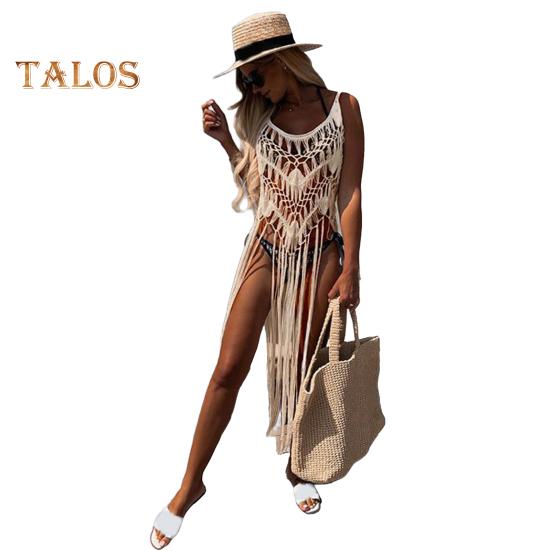 

Пляжное платье в стиле бохо для женщин, ажурный подол с бахромой, сексуальное прикрывающее платье, летние купальные костюмы, халат, вязаный крючком, кисточка, слинг, пляжная одежда абрикосовый