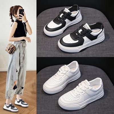 Skateboard feminino primavera nova versão coreana casual esportes all-match couro macio real sapatos brancos