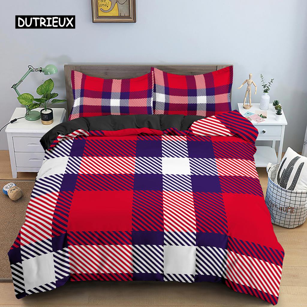 

Клетчатый Постельный Комплект Геометрия Ретро Стиль Набор Пододеяльников Размер Квин Кинг Покрывала для Женщин Мужчин Детская Спальня Декор EU single(135x200cm)