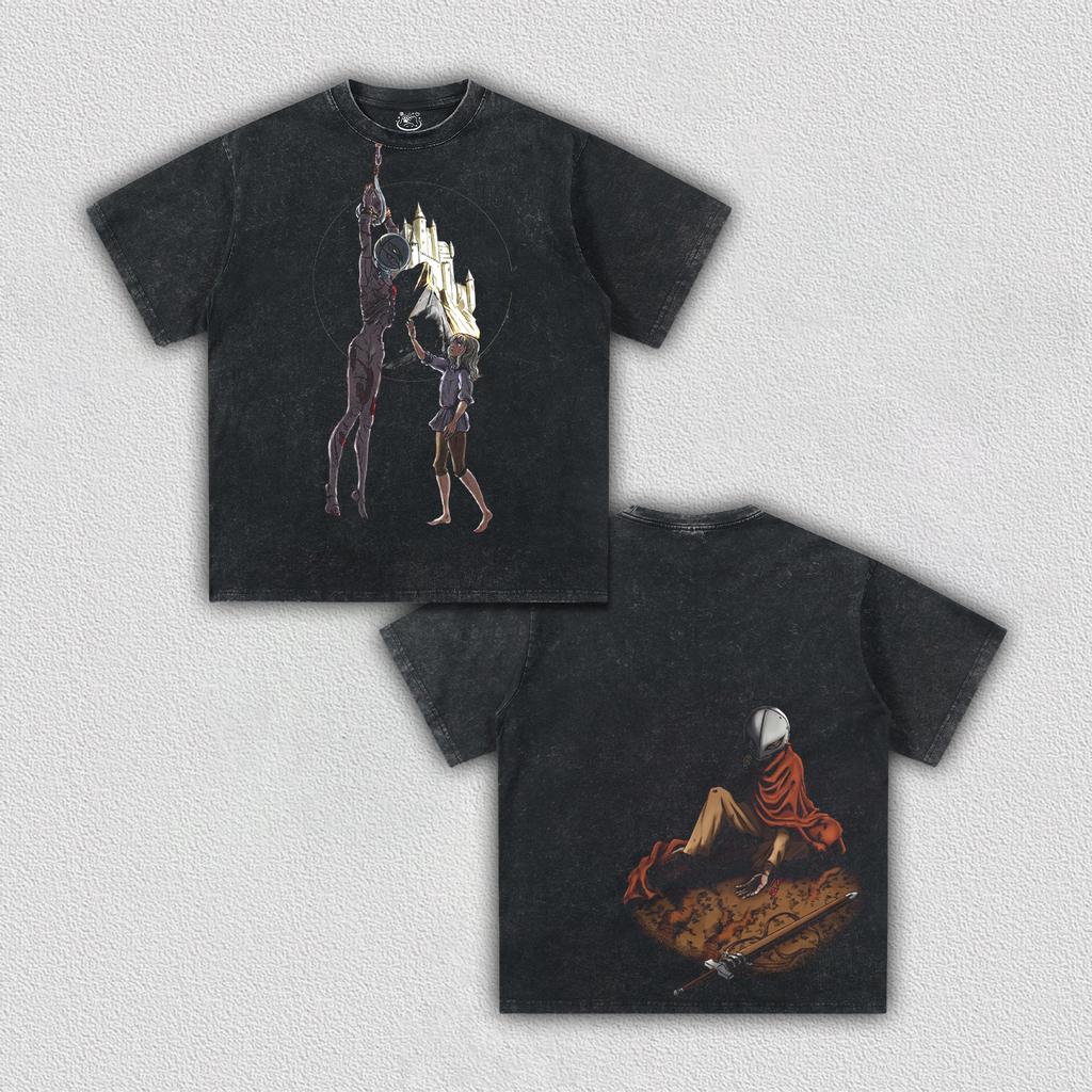 Berserk Baggy T-shirt Washed Oversized Cotton Anime Two Sided Print Men Women Short Sleeve Retro Streetwear Cotton Female Male Clothing