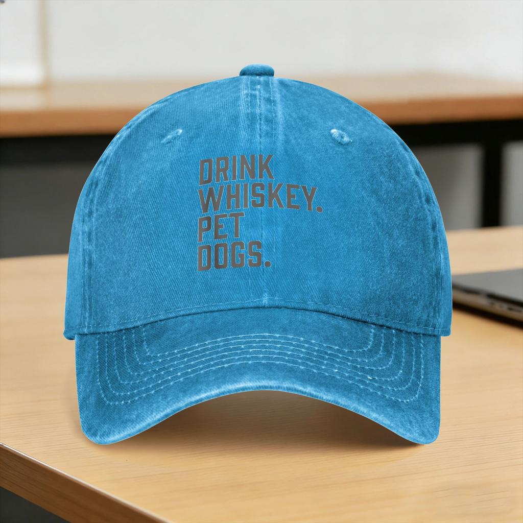 Washed Baseball Cap Drink Whiskey Pet Dogs Funny Summer Trucker Hat For Women Unisex Classic Outdoor Gym Sun Baseball Caps