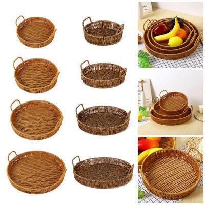 1Pcs Breakfast Bread Food Storage Tray Round Shape Plastic Rattan Threads Basket