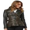 Jaqueta Feminina Noora em Couro de Cordeiro Preto com Efeito Rub Off, Jaqueta Estilo Biker, Melhor Presente Para o Inverno