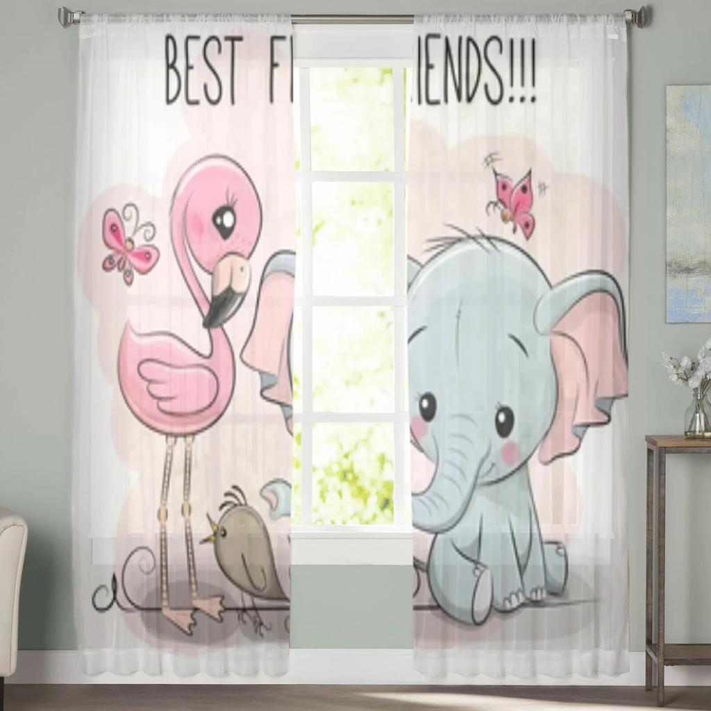 Urocze kreskówkowe słonie i flamingi przezroczyste zasłony do okna w salonie przezroczysta woalowa tiulowa zasłona zasłony do sypialni