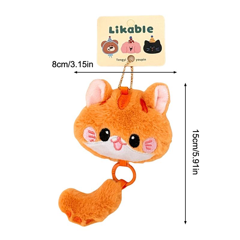 Cute Long-Tailed Kitten Plush Doll Pendant Cartoon Stuffed Doll Keychain Bag Charm Backpack Hanging Decoration Key Holder