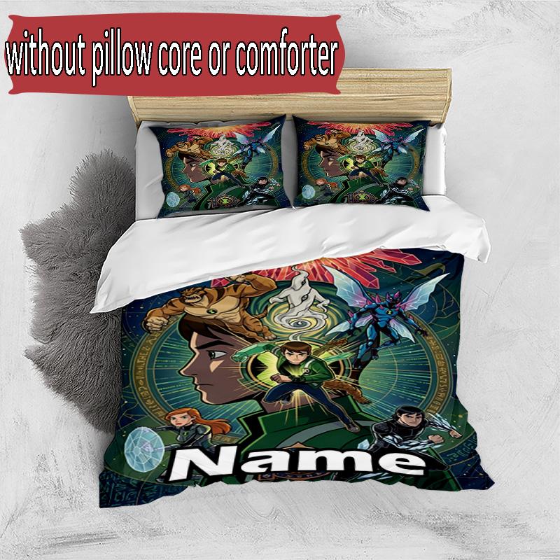 3pcs Duvet Cover Set (1*Duvet Cover + 2*Pillowcase, Without Core), Custom Name Ben 10 Cartoon Pattern Bedding Set, Home Bedroom Decor Gift