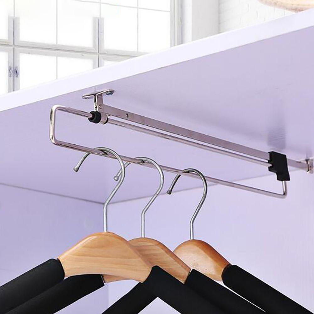 Metal Wardrobe Hanging Rod Easy Install Pull Out Retractable Closet Hangers Multi-functional Horizontal Use Storage Racks