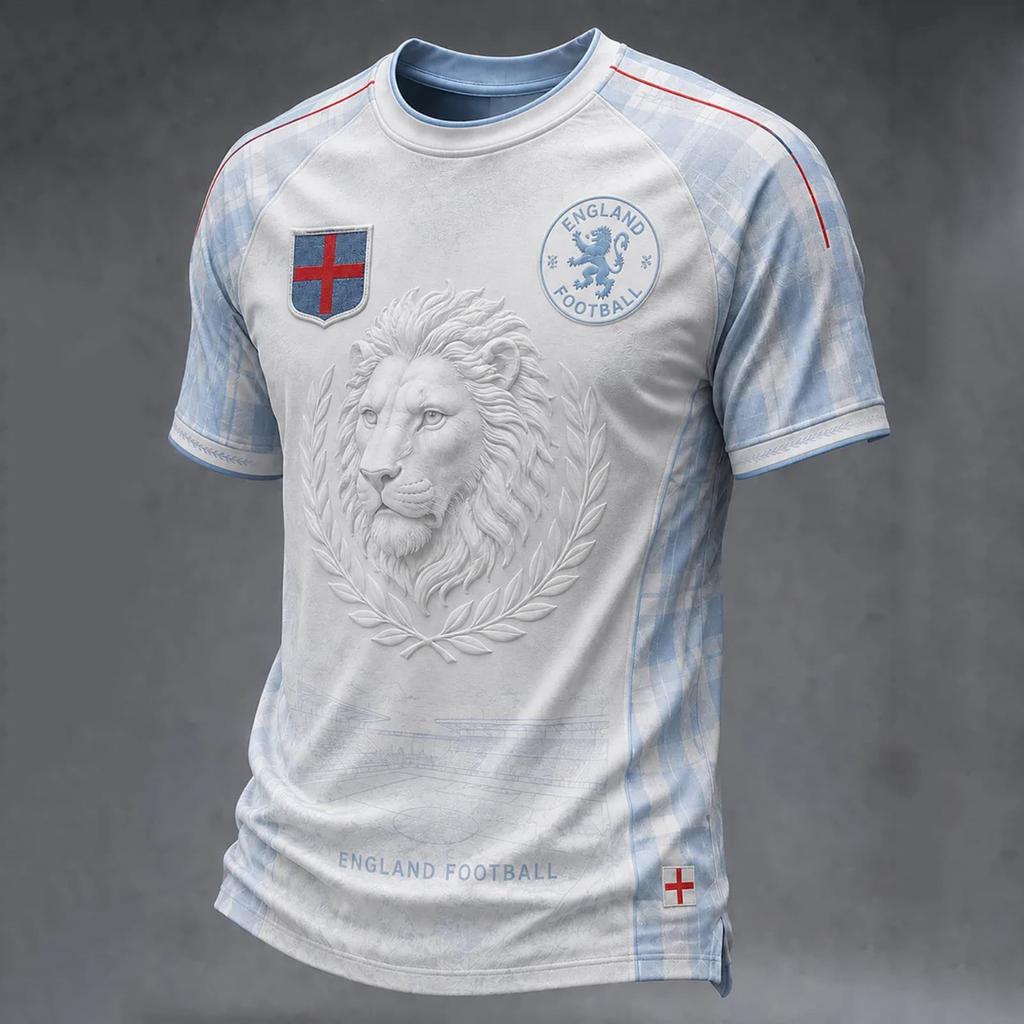 Men's England Football Printed Jersey Short Sleeve Crew Neck Athletic Soccer Shirt Lightweight Breathable Sportswear for Training and Casual Wear