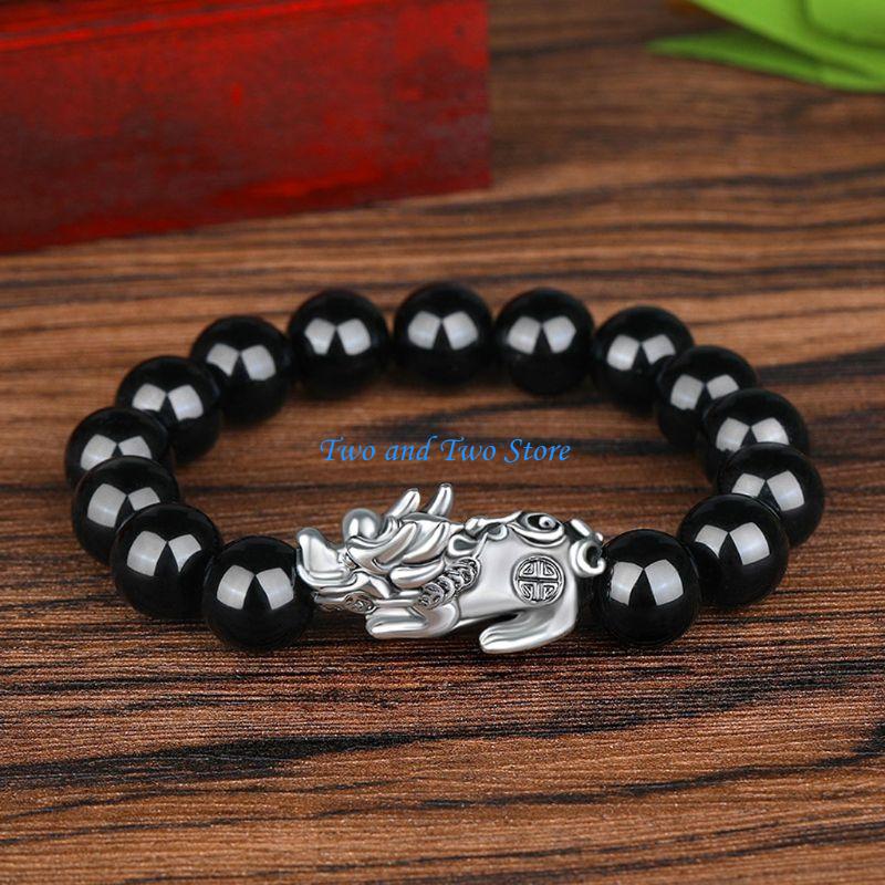 HX6F Lucky Six Words Pixiu Bead Bracelet Male Black Stone Bracelet