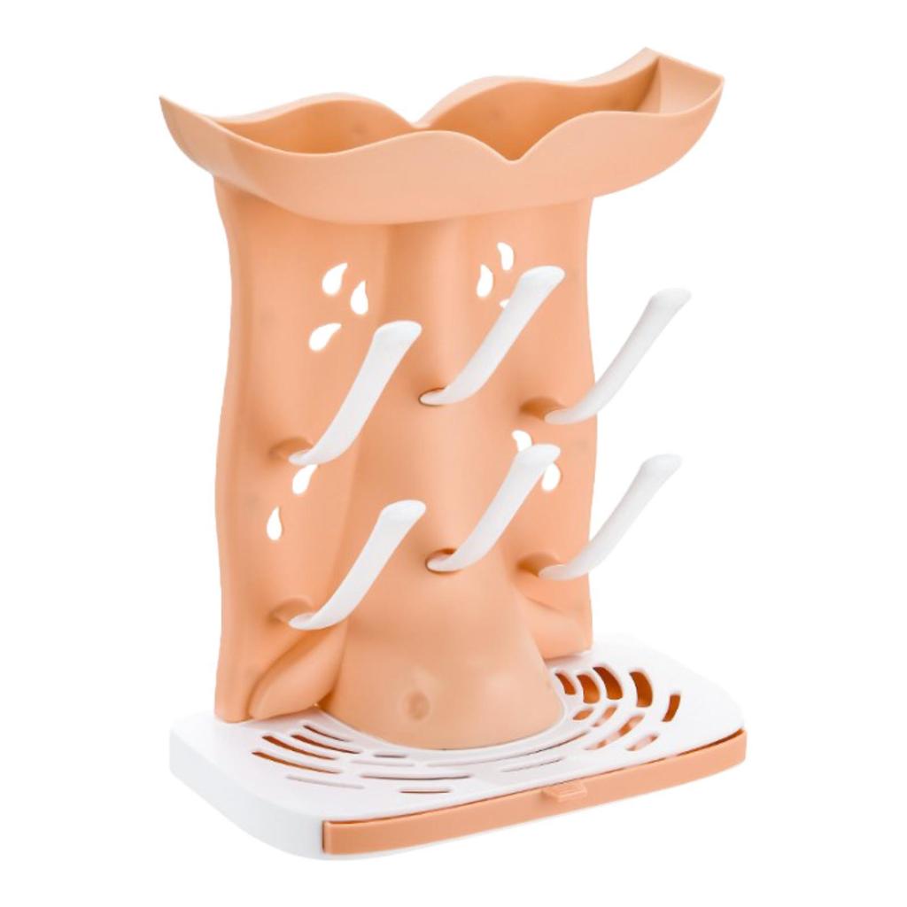 Baby Bottle Drying Rack 6 Hooks Countertop Easy to Clean Portable Multifunctional Nipple Holder Baby Accessories with Drip Tray