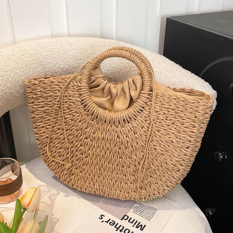 Fashion New Beach Vacation Style Portable Vegetable Basket Straw Woven Bag Mori Simple Small Fresh Versatile Messenger Bag Women