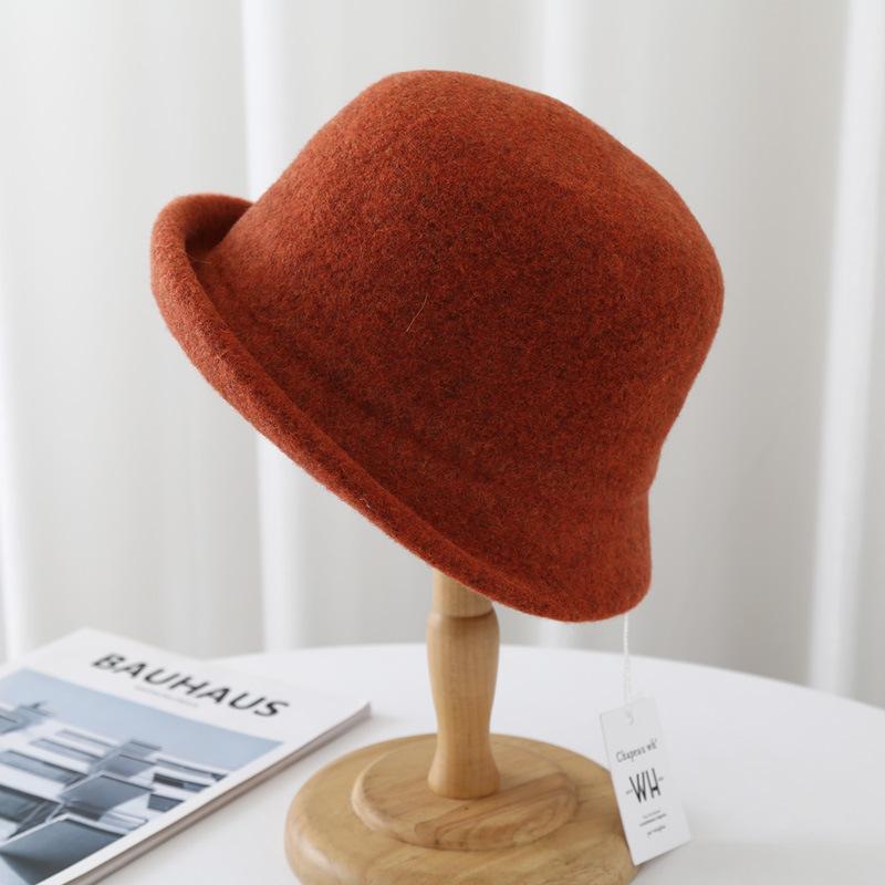 

Женская шерстяная шляпа-клош с загнутыми вверх полями, теплая осенью и зимой, визуально уменьшающая лицо, с универсальным характером и элегантная куполообразная шляпа M（56-58cm） кирпич красный