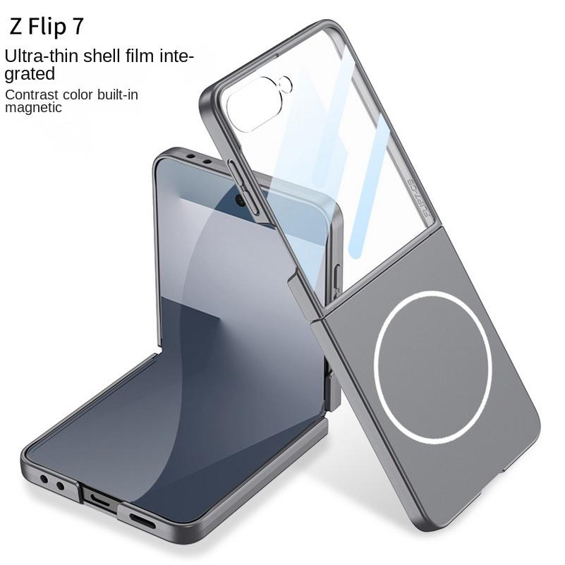 Étui ultra-fin dépoli micro-texturé avec film de protection en verre magnétique fin pour Samsung Galaxy Z Flip 7 flip7 Housse de protection pour appareil photo