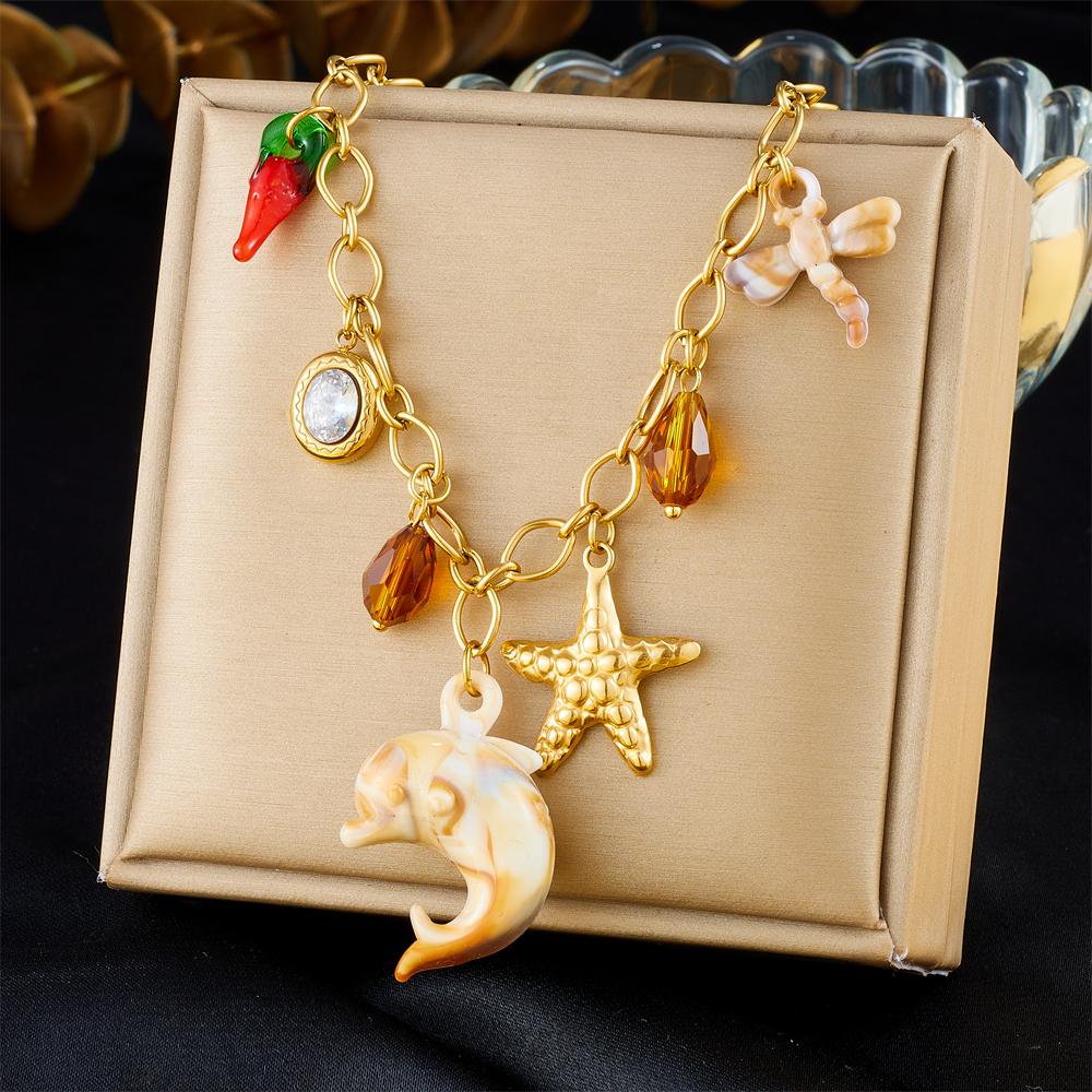 DIEYURO 316L Stainless Steell Pearl Starfish Imitation Shell Necklace For Women New Fashion Ocean Neck Chain Jewelry Gift