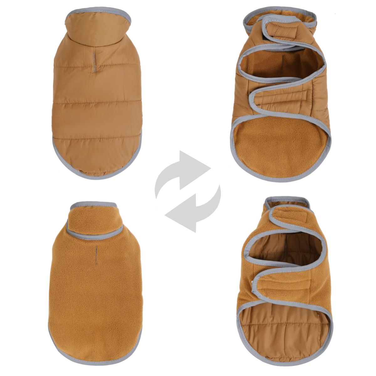 

Fleece Warm Pet Clothes For Winter Reversible Cat Jacket With Leash Hole Reflective Waterproof Pets Coat For Puppy Cats Sphynx XS коричневый