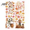Scarecrow Owl Window Art 6 Sheets Autumn Harvest Static Stickers, Maple Leaves Scarecrows Bicycle Theme Glass Decor Thanksgiving Decals, Reusable PVC