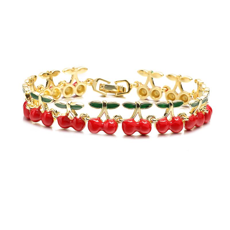 HECHENG, Fruit Bracelet Vintage Enamel Drip Oil Apple Strawberry Cherry Sweet Zircon Suitable for Women s Party Zircon 1 Piece Other&18cm