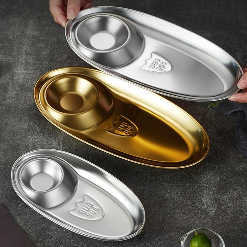 Elegant Gold Tone 304 Nonrust Steel Appetizer Dish Large Capacity Rusts Resistant For Gatherings And Restaurants