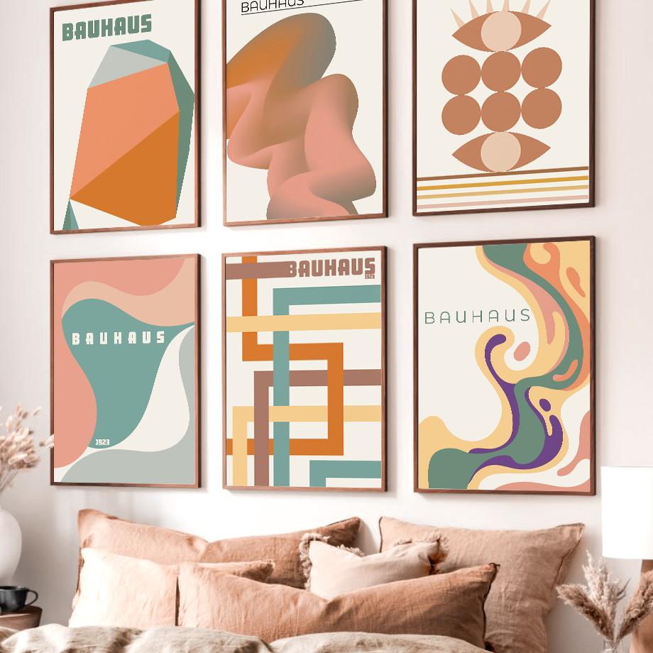 Bunte Bauhaus-Geometrie-Kreis-Linie-Regenbogen-Poster und Drucke, Wandkunst, Leinwandgemälde für Wohnzimmer, dekorative Bilder