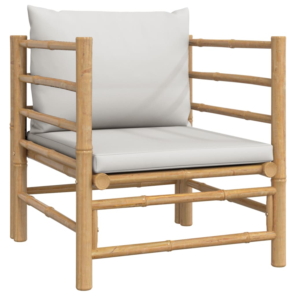 6 Piece Garden Lounge Set with Light Grey Cushions Bamboo Brown