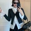 Flip Collar False Two-piece Top Slim Fit Lace Long Sleeved Knitwear Ins Lace Shirts Knitwear  Party