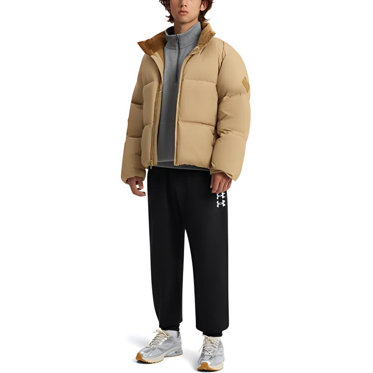 Under Armour Limitless Solid Color Outdoor Casual Sports Zip-Up Stand Collar Warm Bread Down Jacket Men jackets Camel-Brown 1384643-263