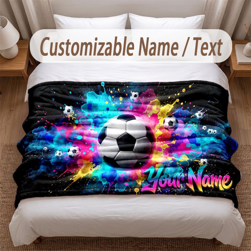 Fußball-Thema Weiche Decke Personalisierter Benutzerdefinierter Name Textdruck Warme Decke Zuhause Sofa Schlafzimmer Dekoration