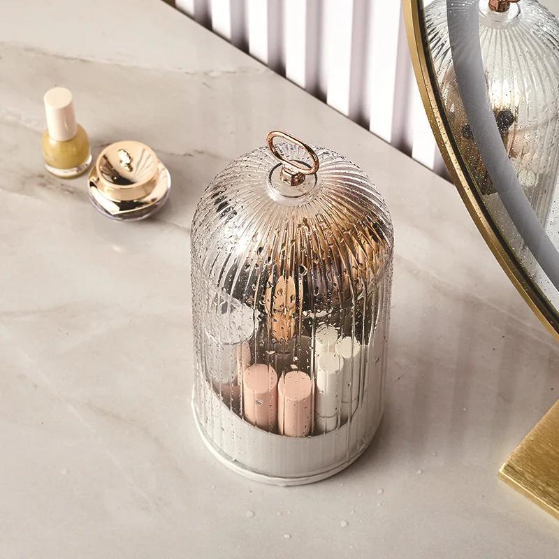 360° Rotating Makeup Brush Holder With Lid Desktop Makeup Organizer Cosmetic Storage Box Lipstick Eyebrow Storage Container Box