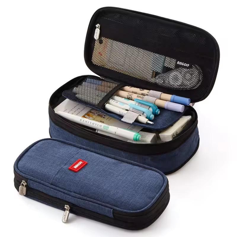Enhanced Large-Capacity Pencil Case in Macaron Color Block for Students - Unisex Simple Style