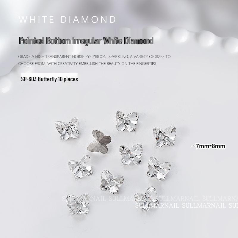 10-Piece Nail Art Set: Pointed Bottom Heart, Crooked Heart, White Diamond, Peach Heart, Square Transparent Rhinestones for Nail Decoration