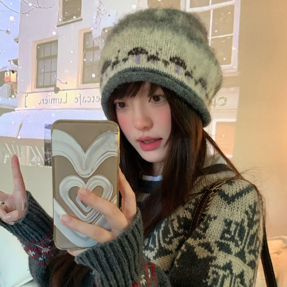 Thicken Winter Pullover Hat Ethnic Style Beanies Hat Fair Isle Style Knitted Hat  Spicy Girls